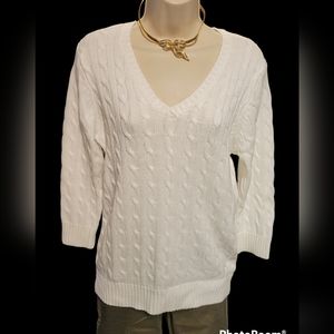 NWT Jeanne Pierre L Sweater 3/4 Sleeves White V Neck